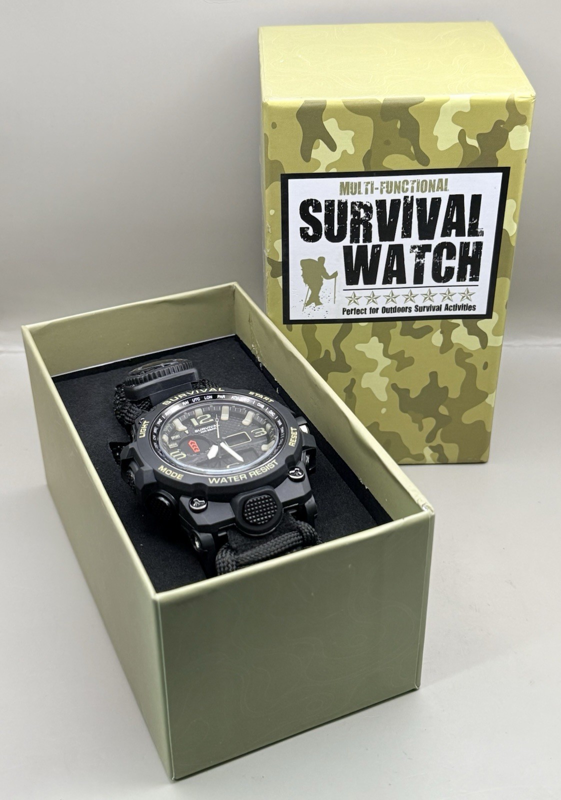 Survival Men’s Tactical Military Digital Watch 23-in-1 Multi-Functional BLACK