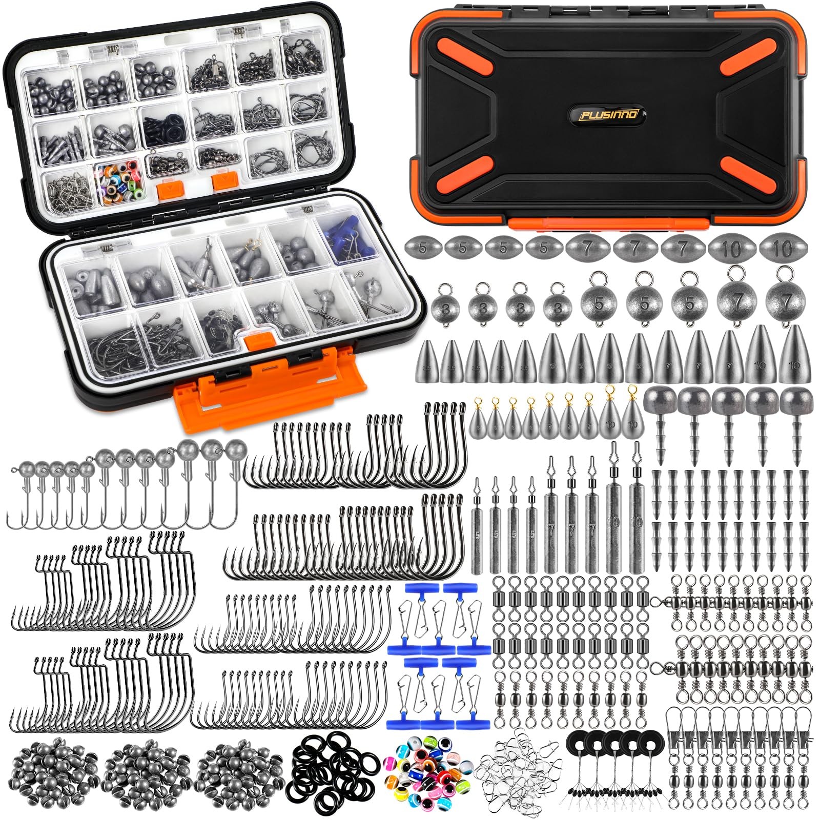 PLUSINNO 264/397pcs 7.9 x 4.3 x 2 inches, 397pcs Fishing Accessories Kit
