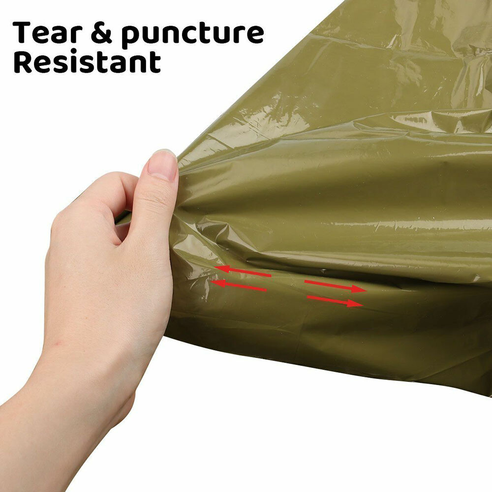Green Polyethylene Wet Weather Rain Poncho Military Style Tarp Shelter Bivy Tent