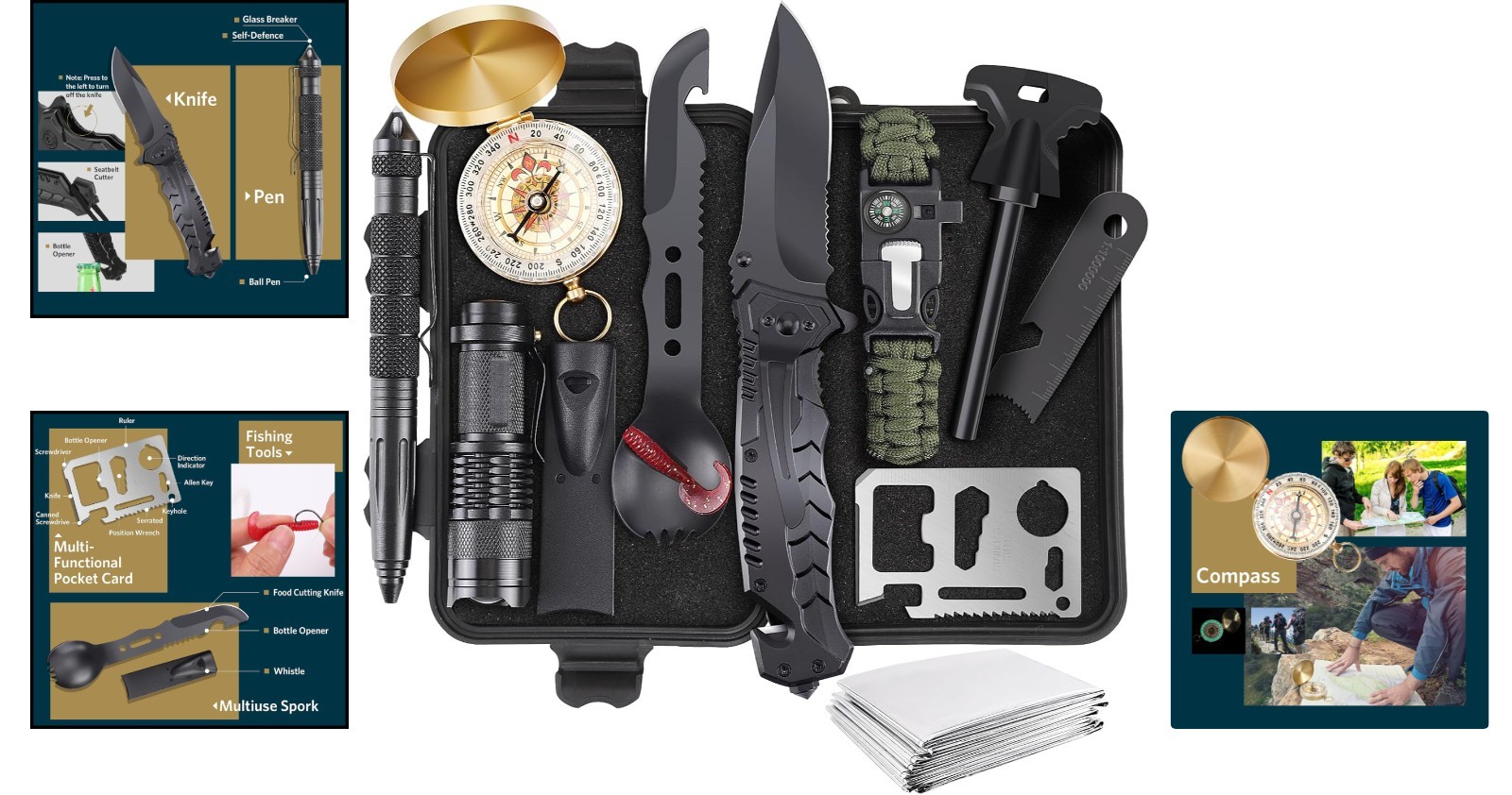 13-in-1 Tactical Survival Kit for Men, Dad, Hikers, Campers, Outdoor