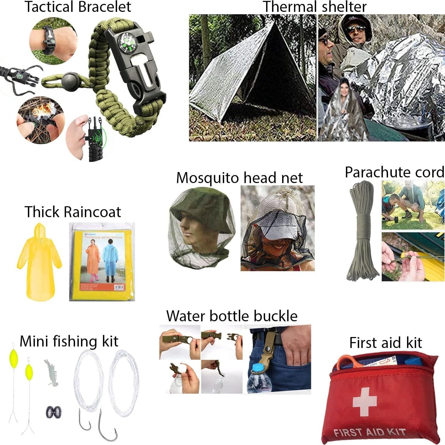 Emergency Survival Kit with First Aid Tools Camping Gear Shelter Headlamp Shovel