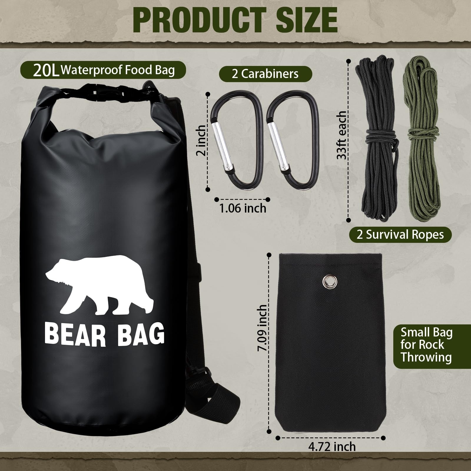 1 Set Bear Food Bag for Camping Ultralight Food Hanging System Includes Water…