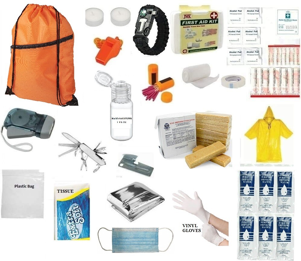 3 Day Emergency Survival Kit Food Water Whistle Bag Earthquake Orange Hurricane