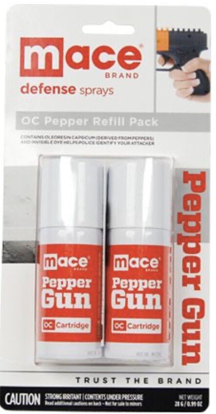 2 Mace POLICE PEPPER GUN Spray REFILL OC Cartridge Dual Pack Kit 4″ INVISIBL DYE