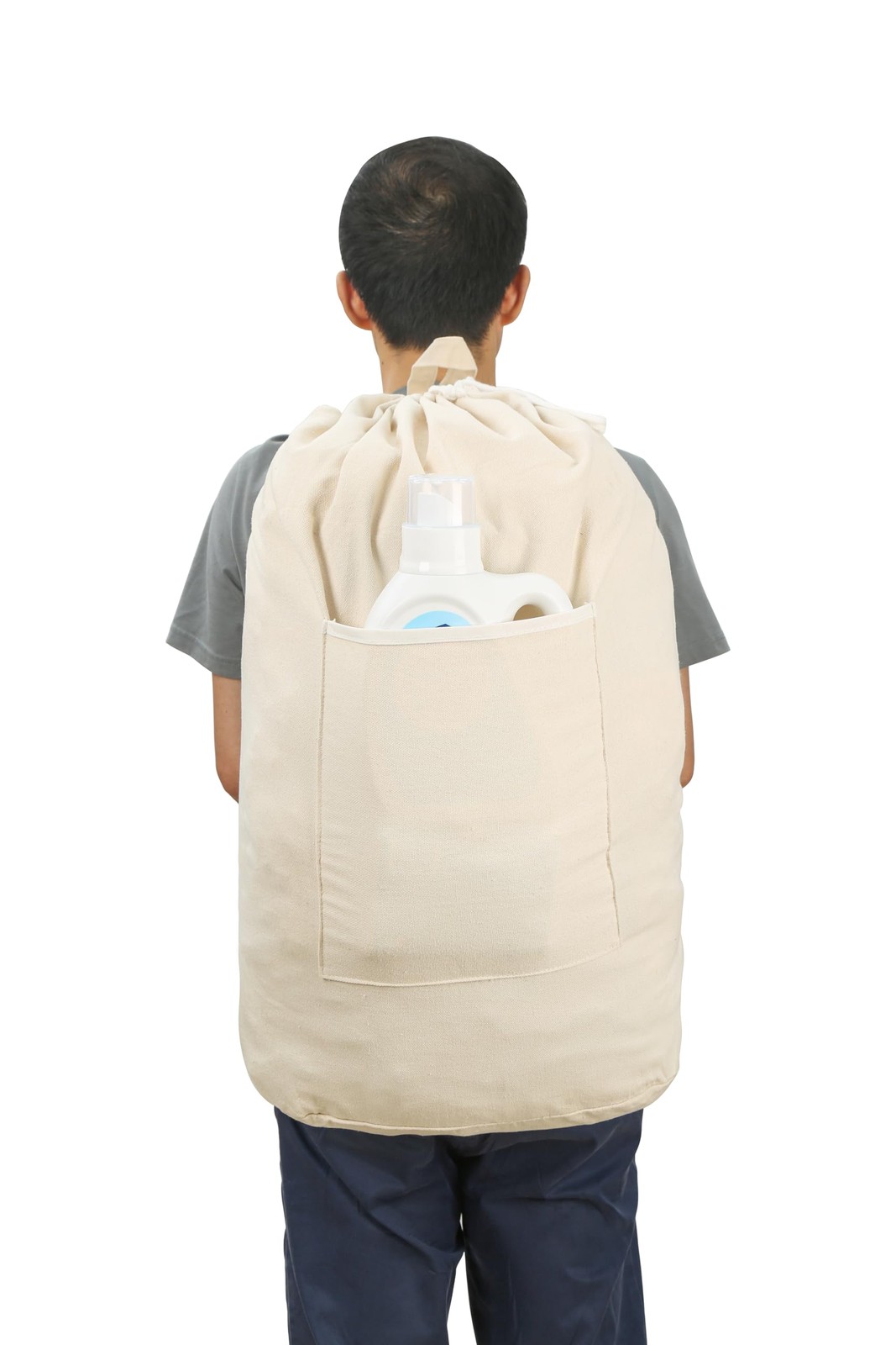 Canvas Laundry bag, Washable backpack, Adjustable X-Large, BEIGE