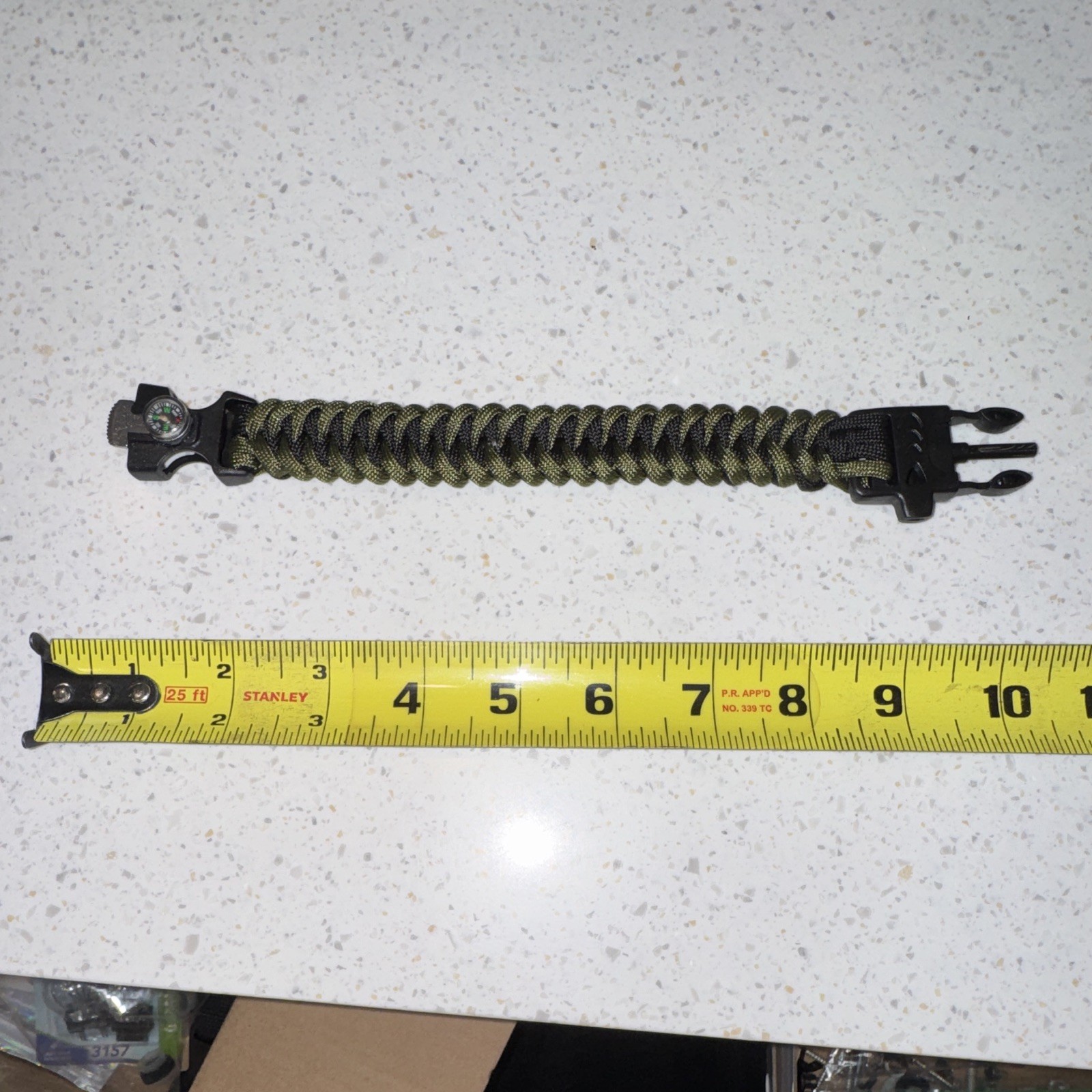 Black Olive Green Paracord Survival Bracelet Compass Fire Starter Whistle 9 Inch