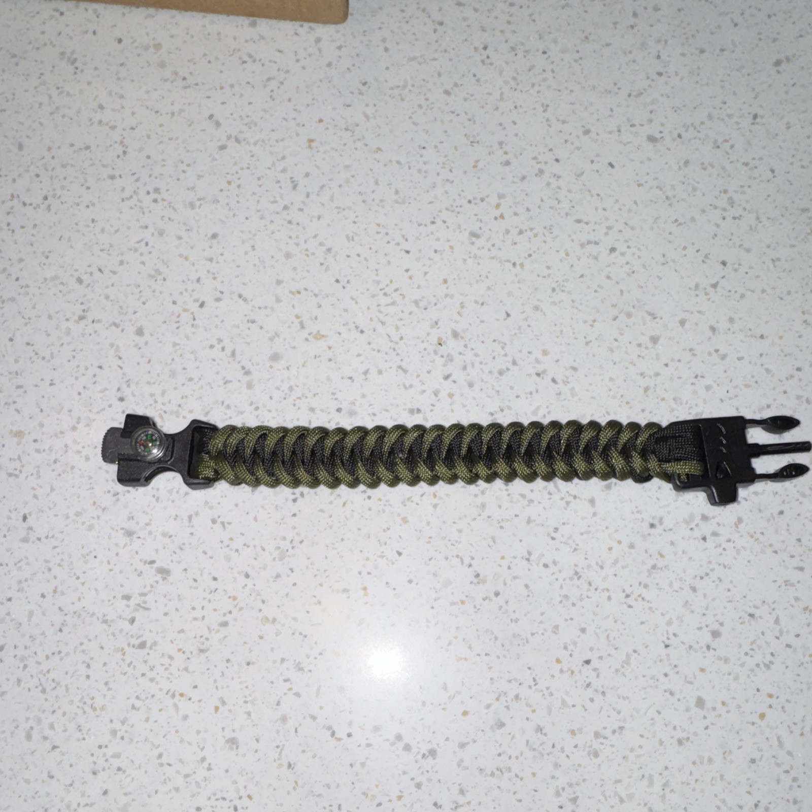 Black Olive Green Paracord Survival Bracelet Compass Fire Starter Whistle 9 Inch