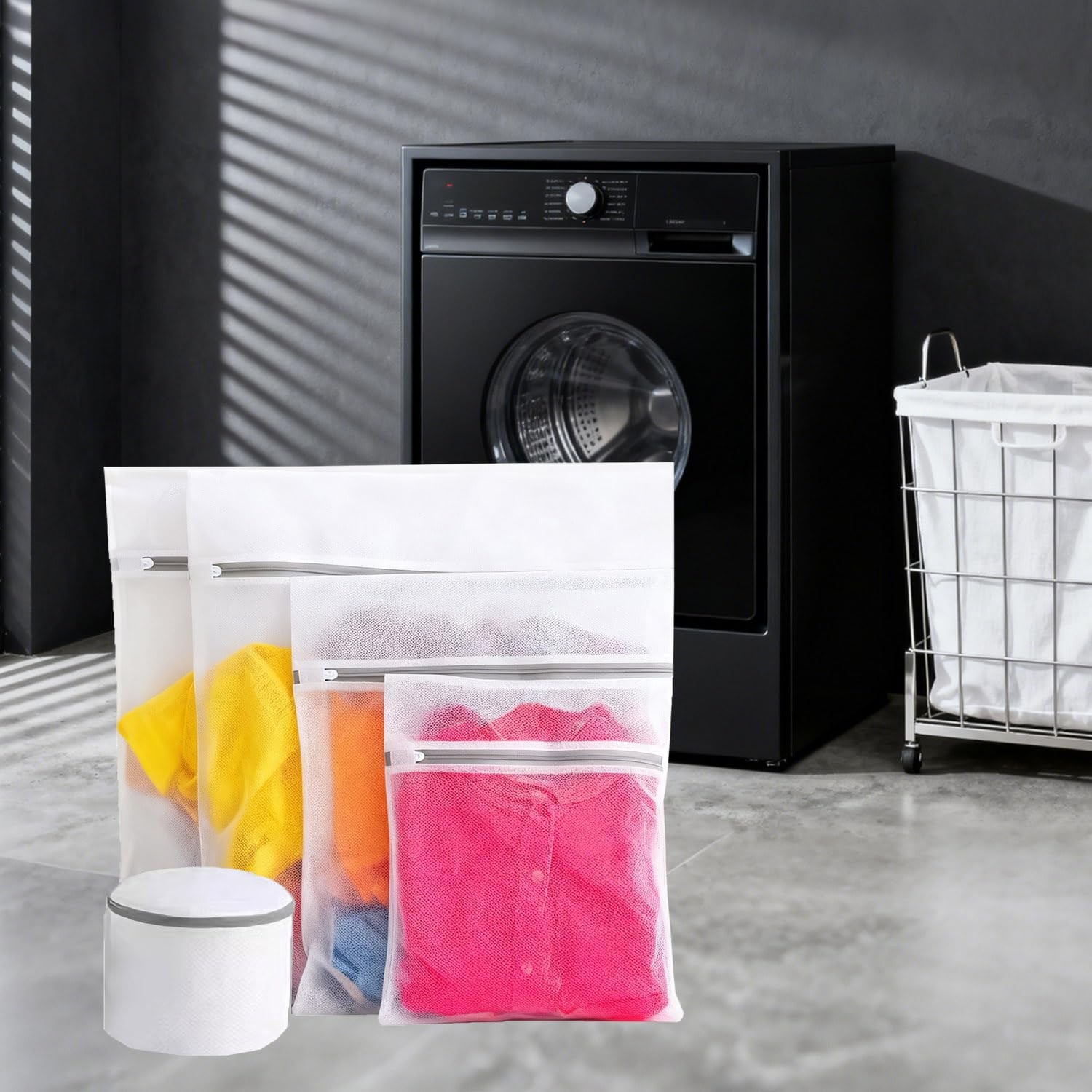 Mesh Laundry Bags 5 Pcs, with Sturdy Zipper Openings, Protect 5 pcs, White