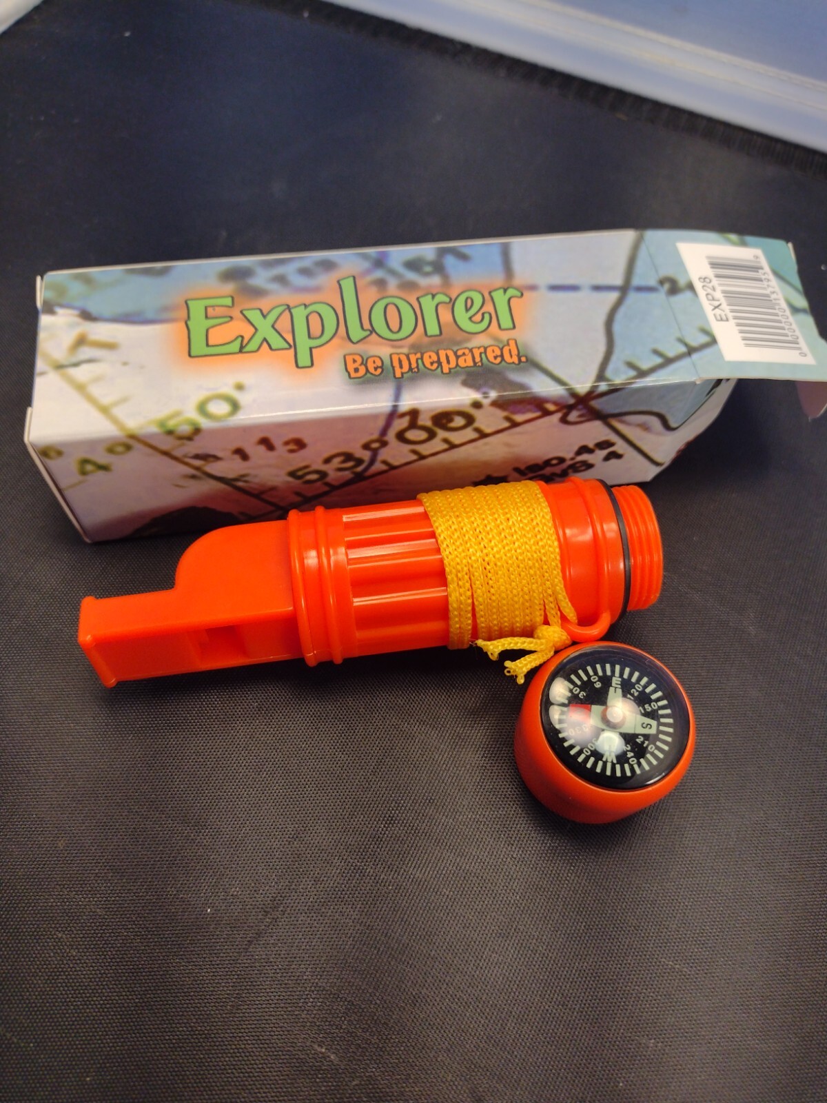 Orange Survival Whistle Compass Water Proof Matches Holder Mirror Strike Strip