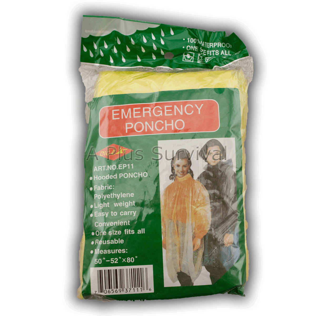 2 Pack Yellow Emergency Hooded Poncho Survival Kits Bug Out Bags Camping Hiking