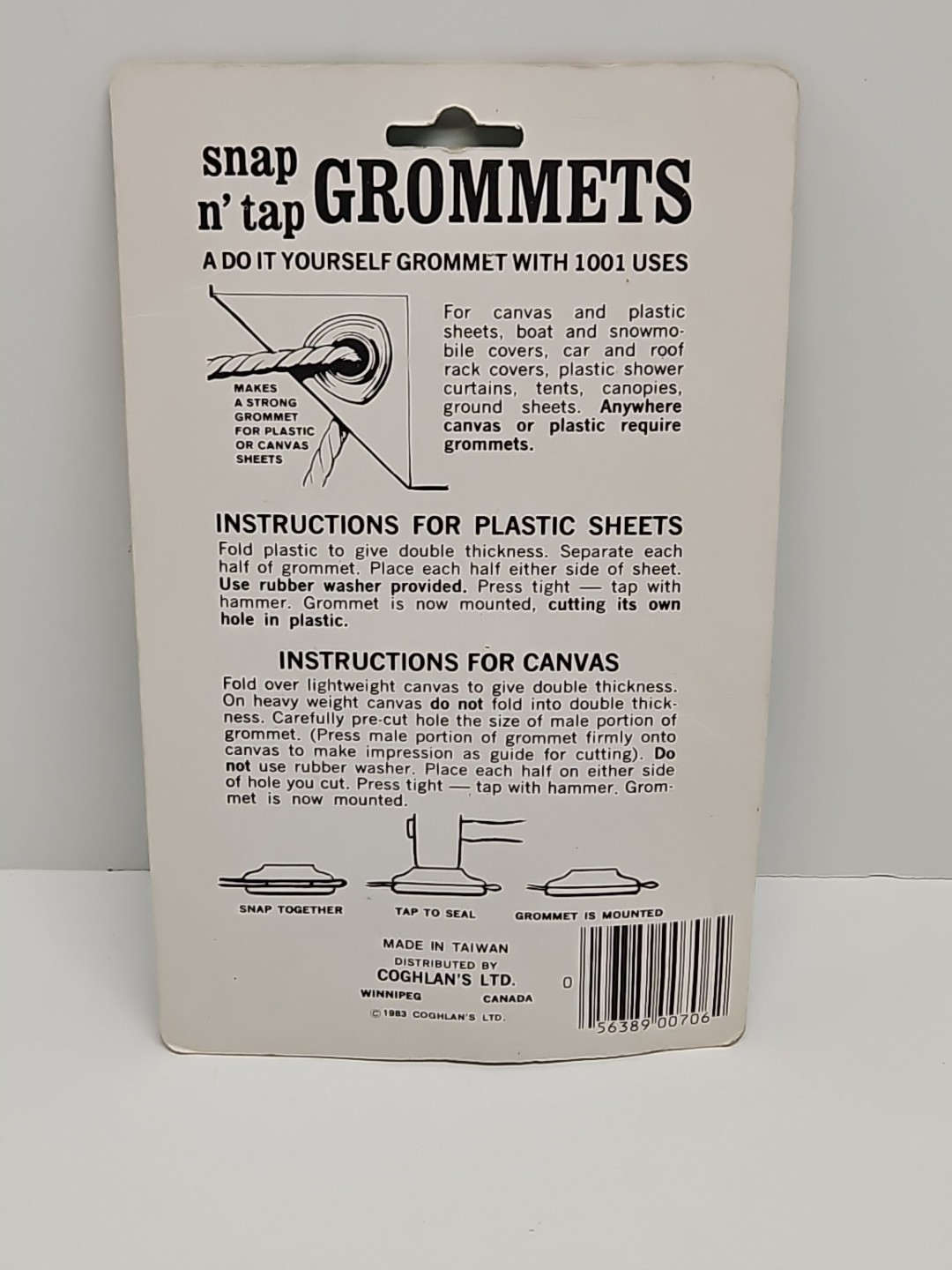 NOS Vintage Coghlan’s NO. 706 Snap ‘n Tap Grommets – 8-Pack copyright 1983