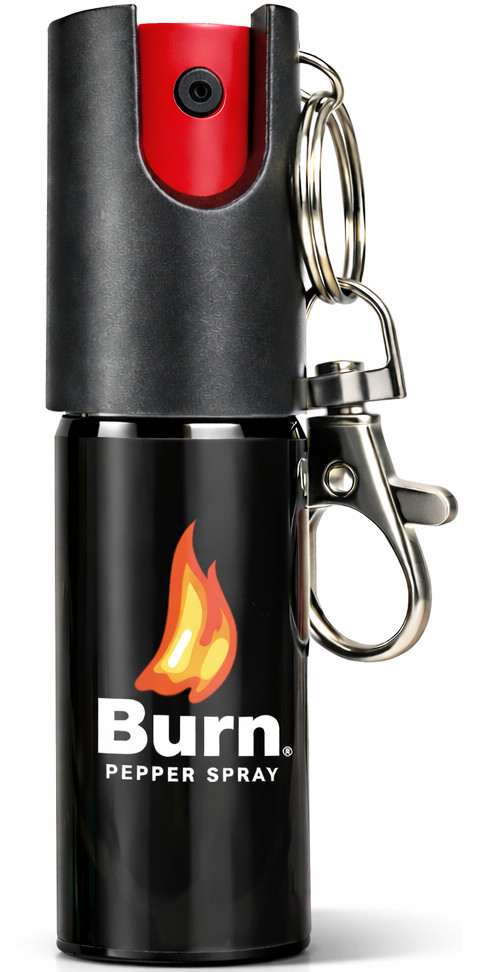 Burn Pepper Spray Keychain – 0.5oz Police Strength OC with UV Dye & Safety Lock