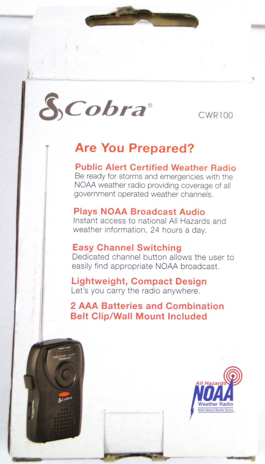 Cobra Weatherband CWR100 Portable Emergency Weather Radio with Box