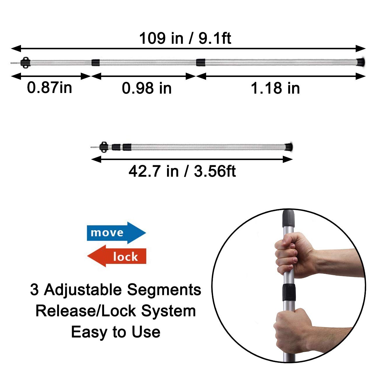 Sunnyglade 2 Pcs Adjustable Tarp Poles, Silver 43.5 inches x [width],