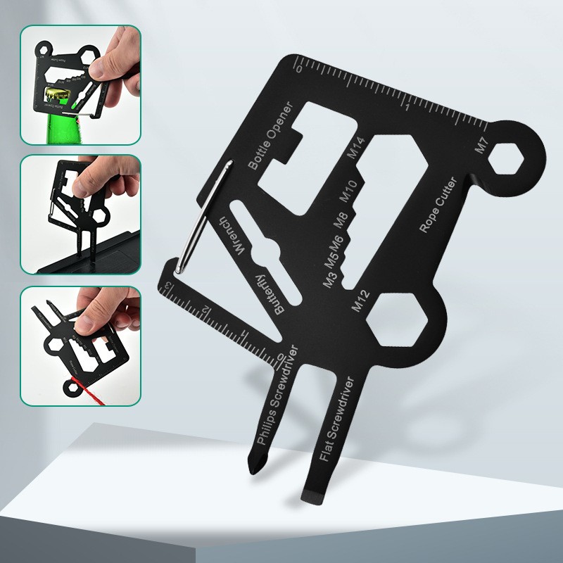 Multi-Purpose Stainless Steel Tool Card, Versatile Camping & Hiking Survival Aid
