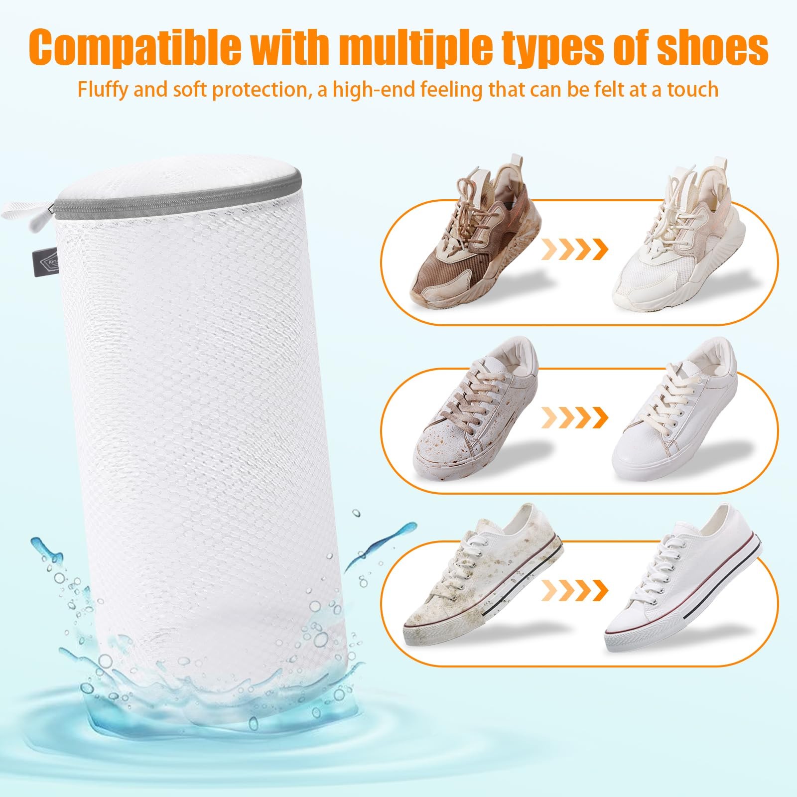 Kimmama Shoe Washing Machine Bag, Bag for 2L(7x7x15″), White