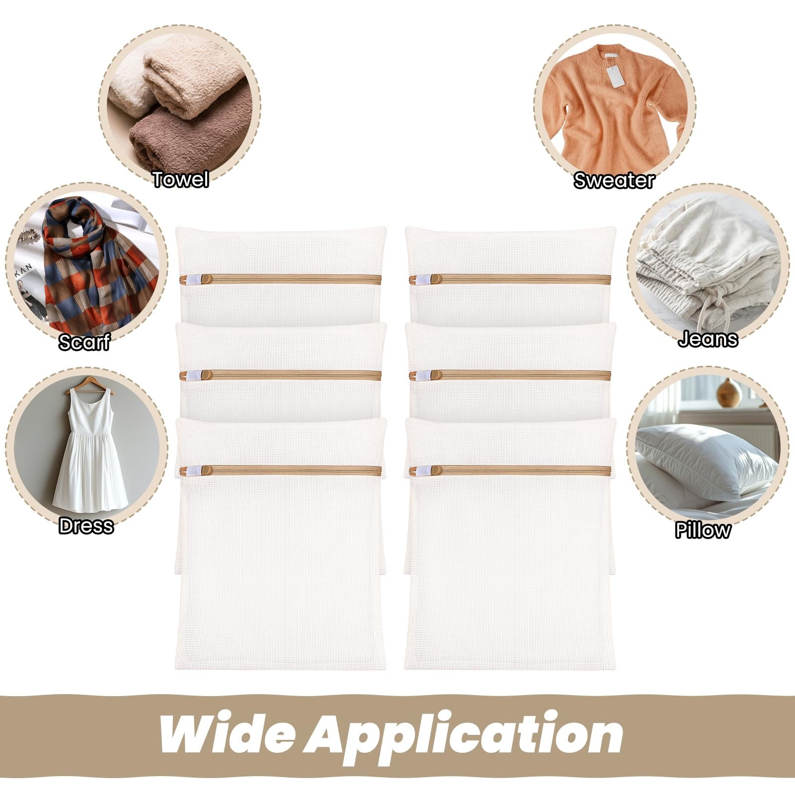 6 Pieces Large Durable Organic Cotton Mesh 15.7 inches x 11.8 inches, white