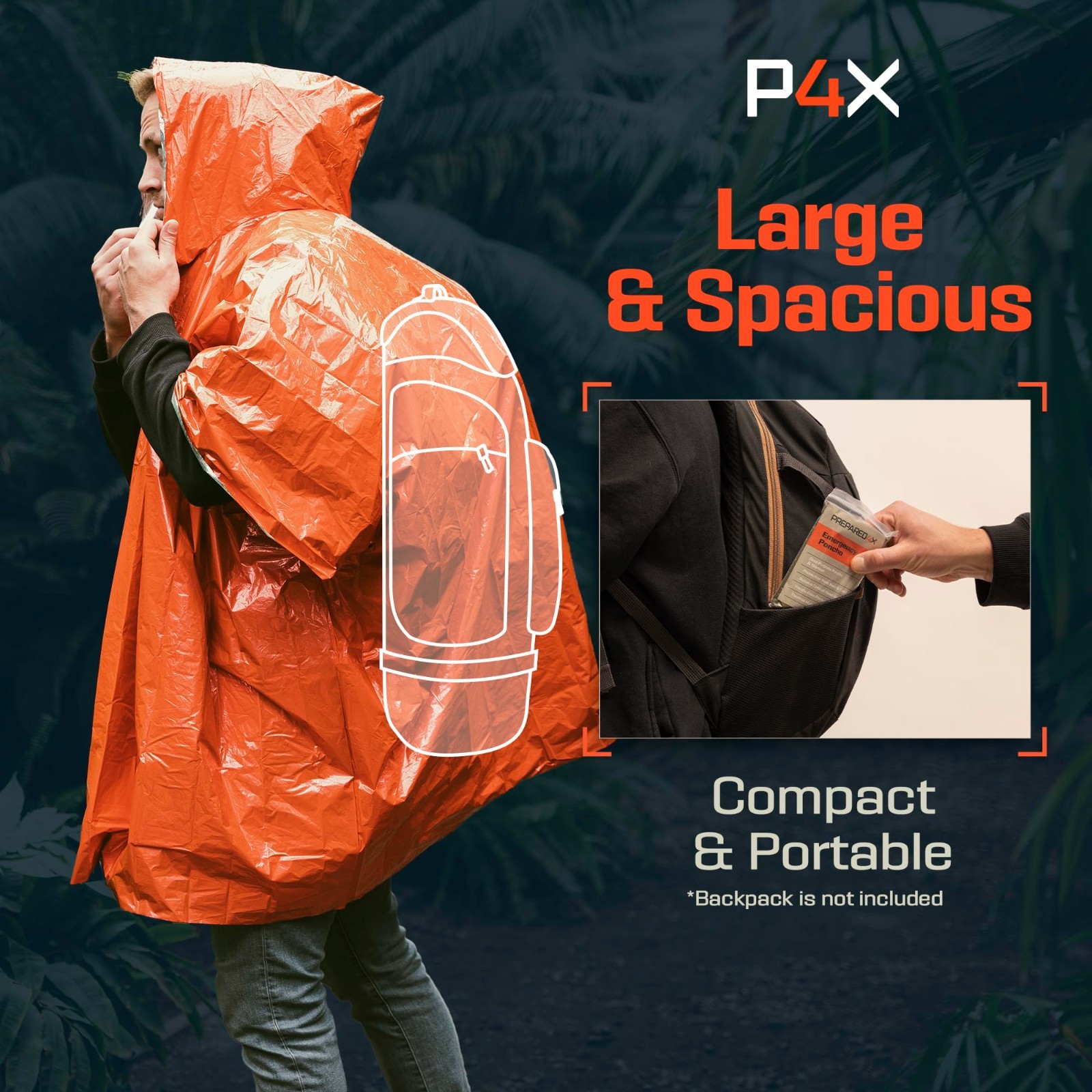Emergency Mylar Poncho with Hood – Lightweight, Compact Survival Rain Gear for H