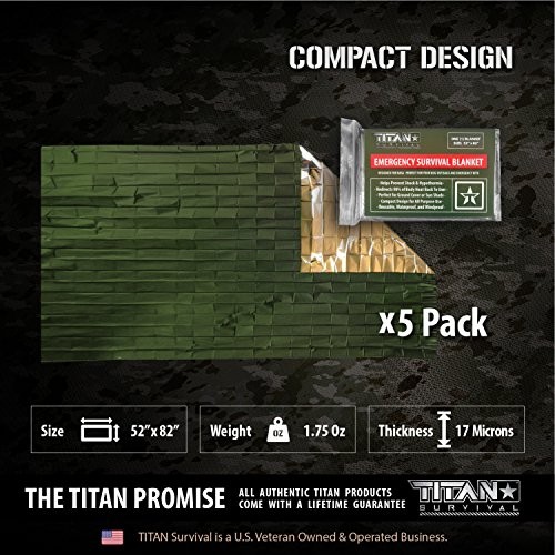 – Mylar Survival Blankets 5 Pack – 90% Heat Retention L (52″ x 82″) Olive Drab