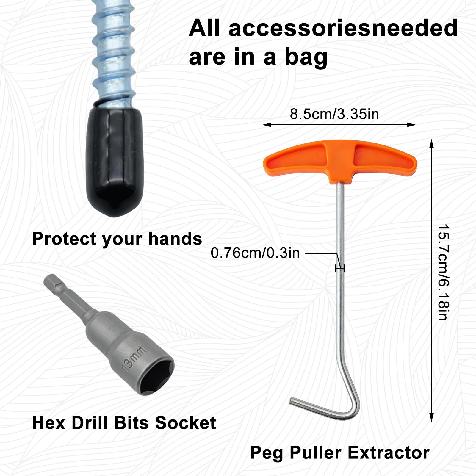 12-Pack Heavy Duty Screw-in Tent Stakes with Drill Adapter – 8 Inch White