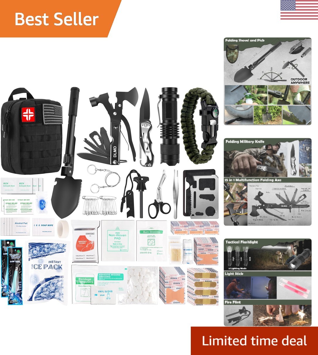 Lightweight 320-Pcs Survival Gear in Durable Molle Bag – Ideal for Camping Gifts