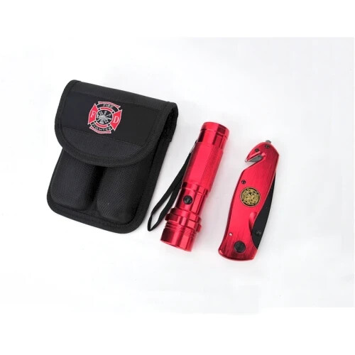 Firefighter Survival Knife and Flashlight Set by BarTech Pro ^c