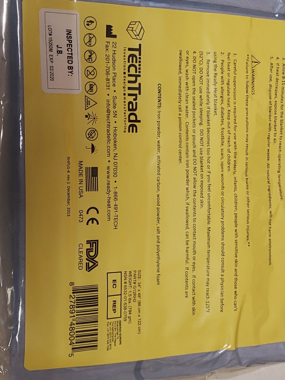 Ready-Heat II Emergency Quick Warming Blanket 34”x48” (86cm X 122cm) (4pk)