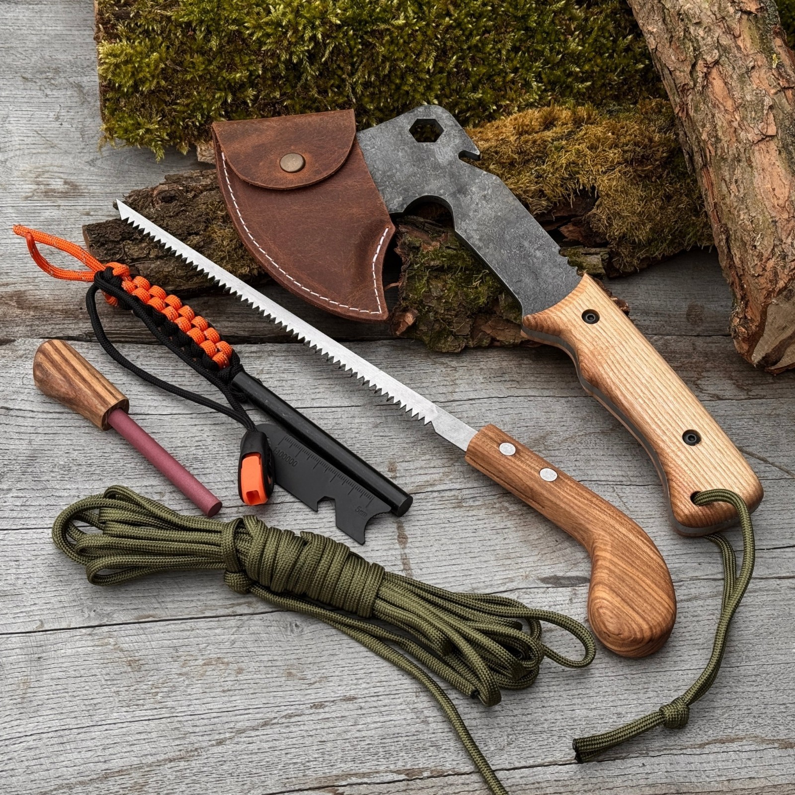 Bushcraft Kit with Camping Axe Saw Ferro Rod Sharpening Tool for Hiking Fishing