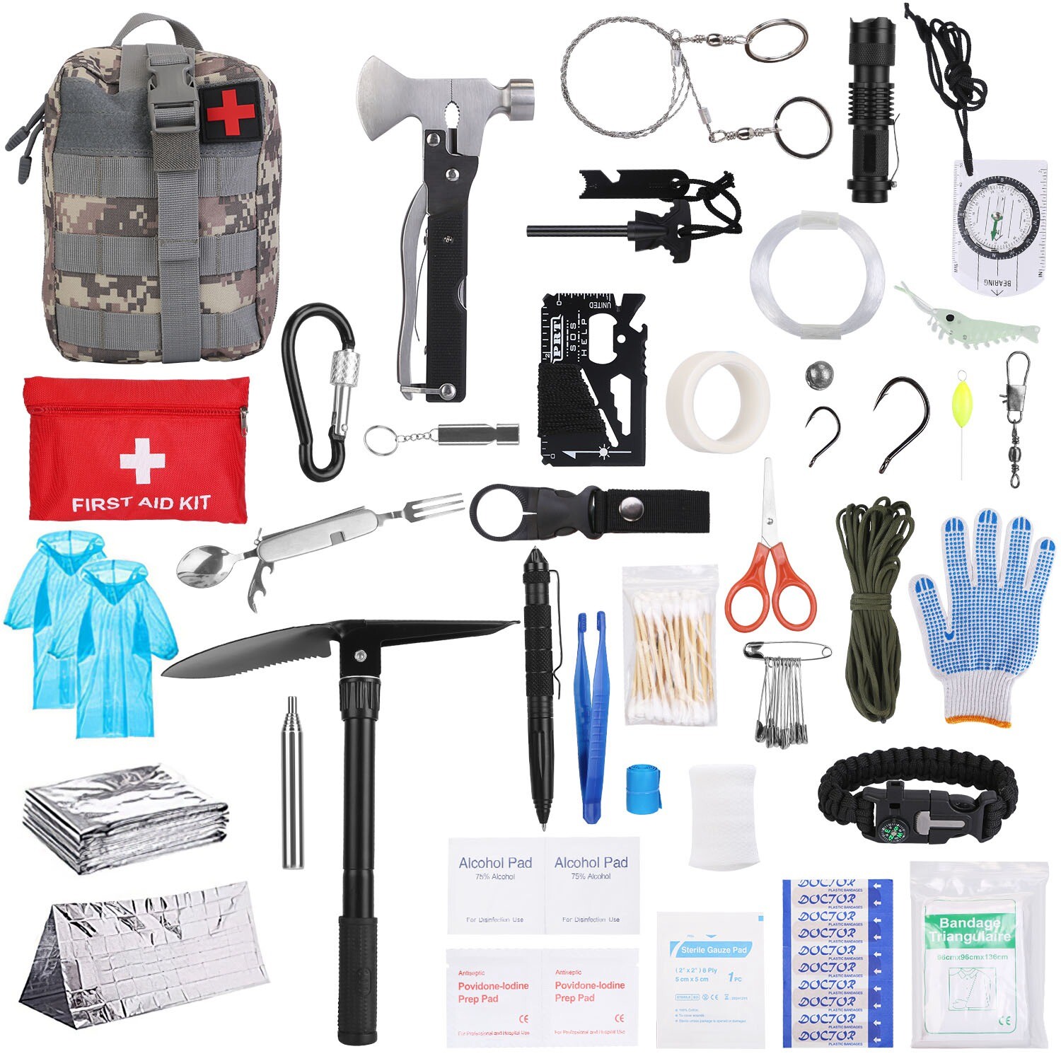 125PCS Emergency Survival Gear Tactical First Aid for Outdoor Backpack Camping