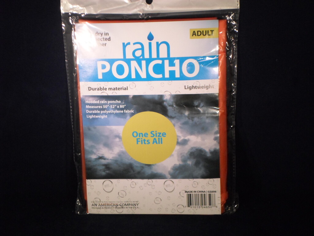 Hooded Poncho Emergency Rain Gear Red Lightweight Adult One Size B6-7