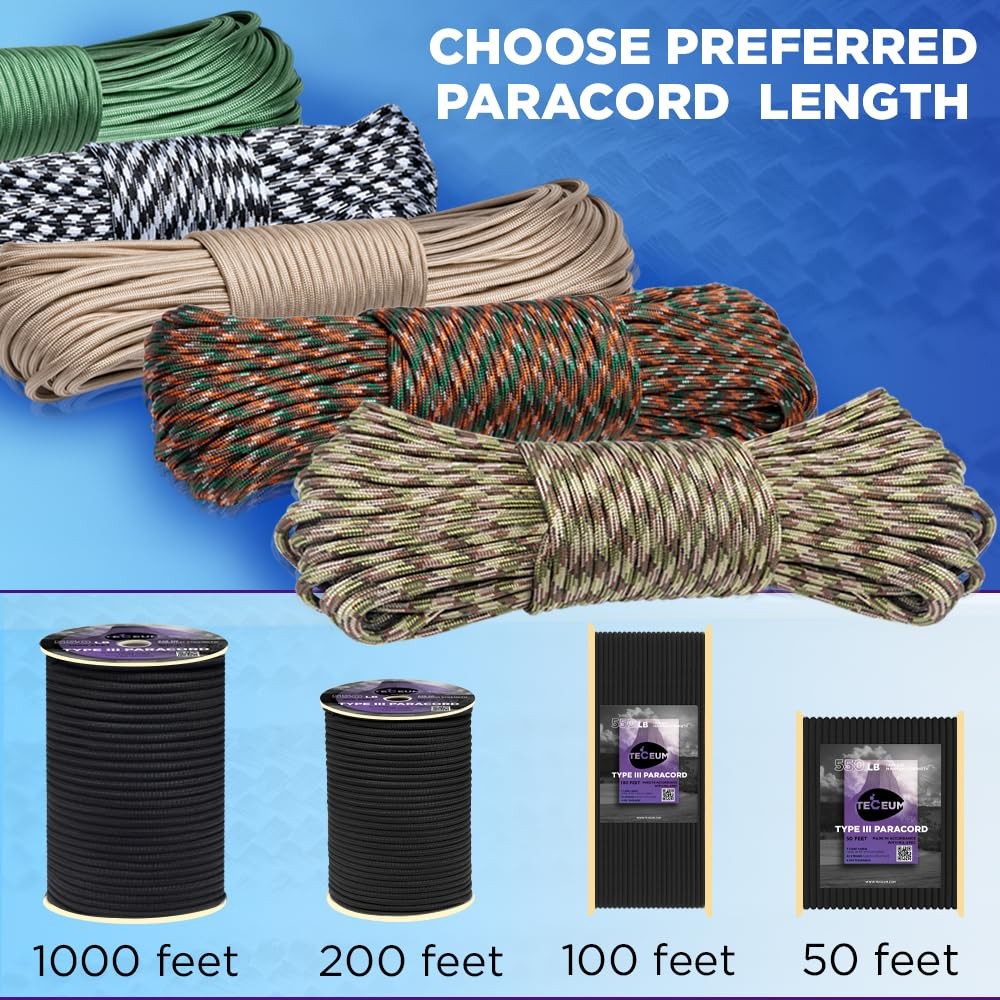 TECEUM Paracord Type III 550 Green – Glow in 100 Ft, – the Dark