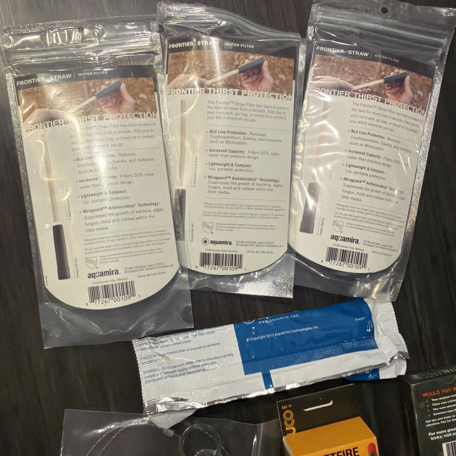 Survival Kit Lot 4 Aquamira Water Filters UCO Fire Starter Wire Saw & Cards New