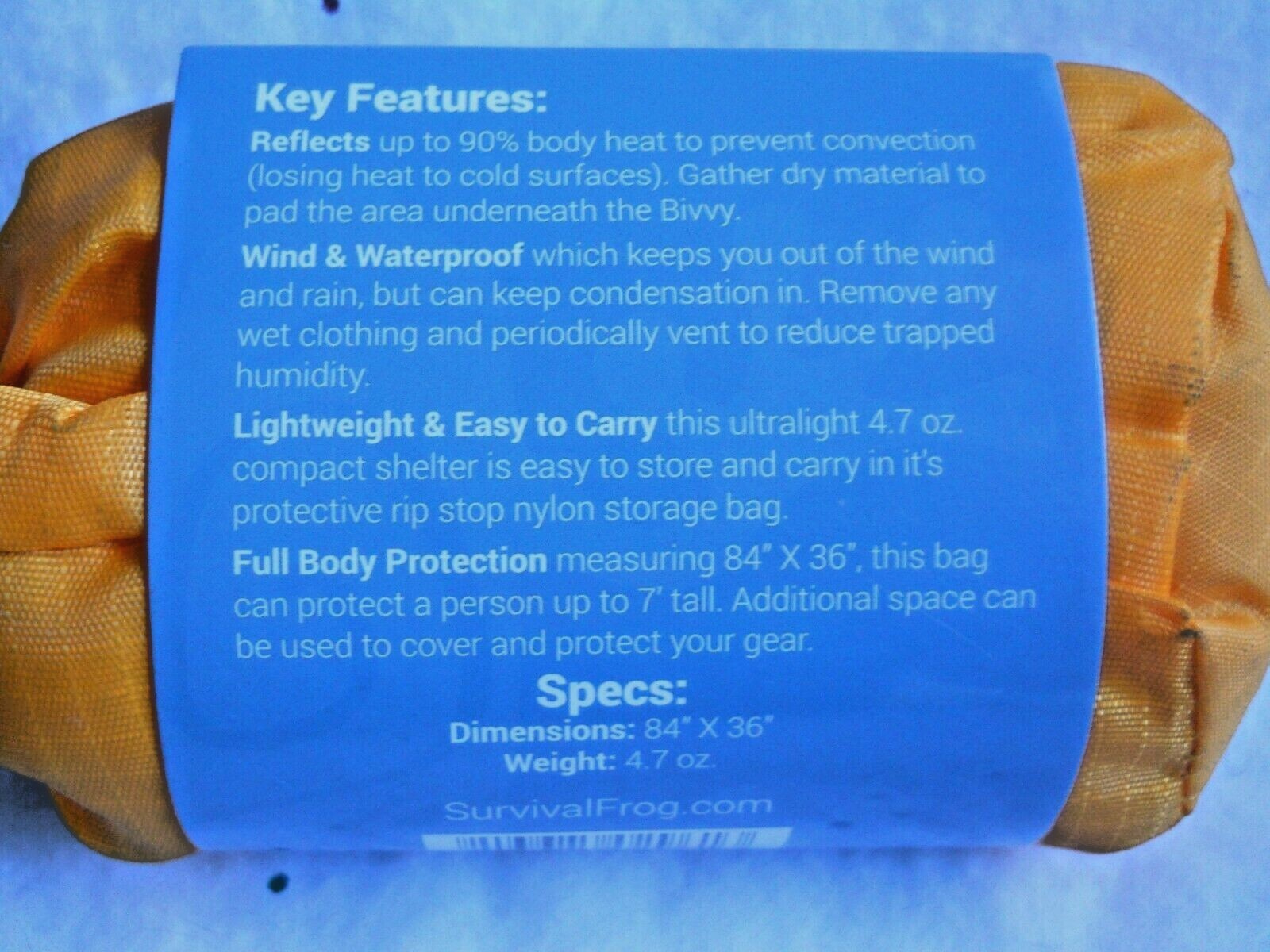 Tact Bivvy® Emergency Sleeping Bag 4.7 oz Lightweight Survival Frog orange