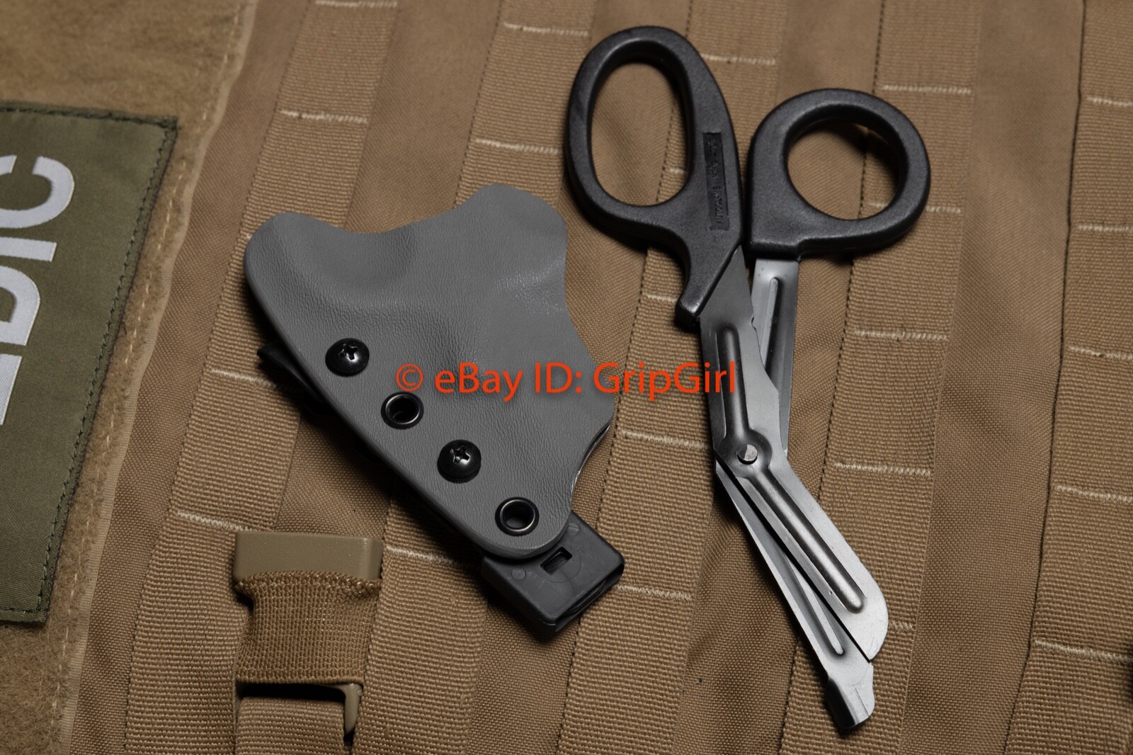 Black Trauma Shears + Dark Gray Kydex Sheath Holster TCCC Medic IFAK Gear EDC