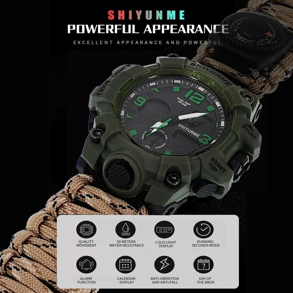 Multi Functional Outdoor Living Chain Torch, Compass, , Thermometer, First ai…