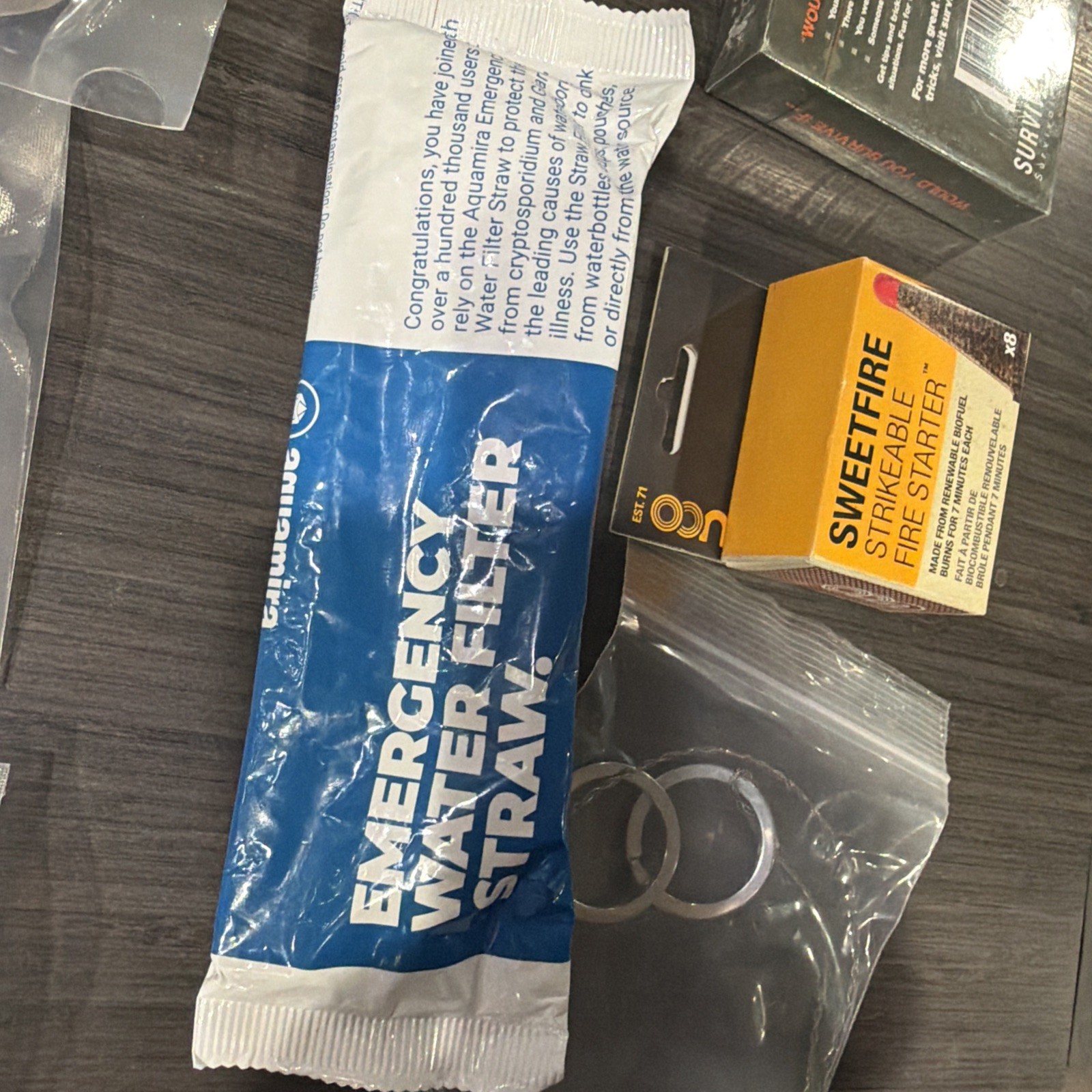Survival Kit Lot 4 Aquamira Water Filters UCO Fire Starter Wire Saw & Cards New