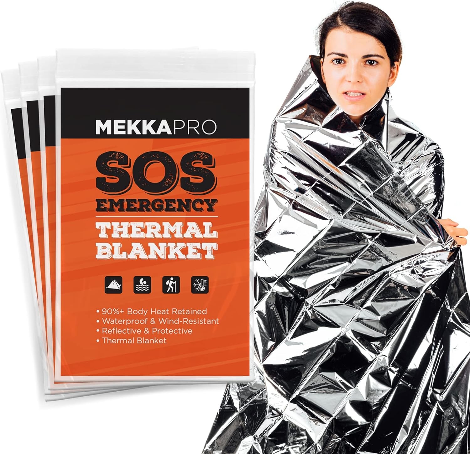 MEKKAPRO Emergency Mylar Thermal Blankets (4-Pack), Pocket Sized for Emergencies