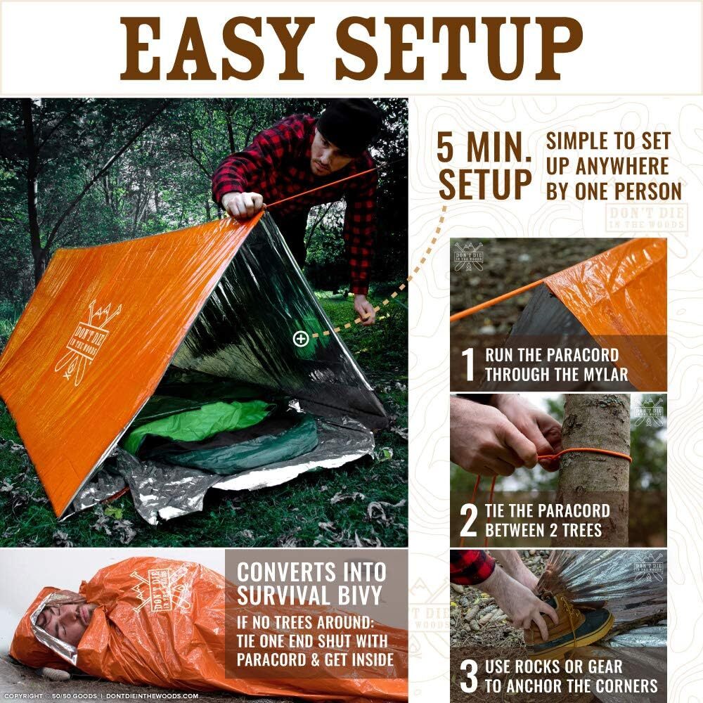 2 Person Army Green Survival Kit Mylar Emergency Tent For Outdoor Adventures