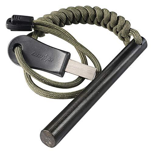 4″ Survival Ferrocerium Drilled Flint Fire Starter, Ferro Rod Kit with Striker
