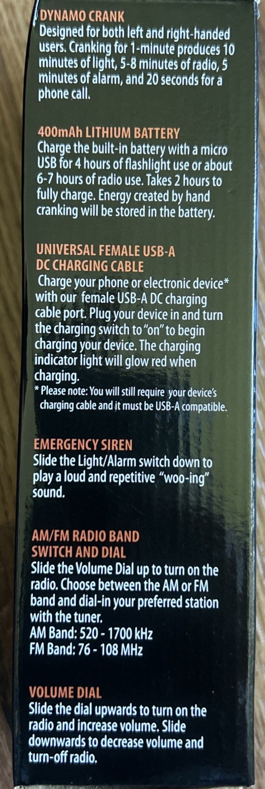 4-IN-1 AM/FM Radio Emergency Dynamo 5.5 Inch & Lanyard 3 LED Alarm USB OUT Siren