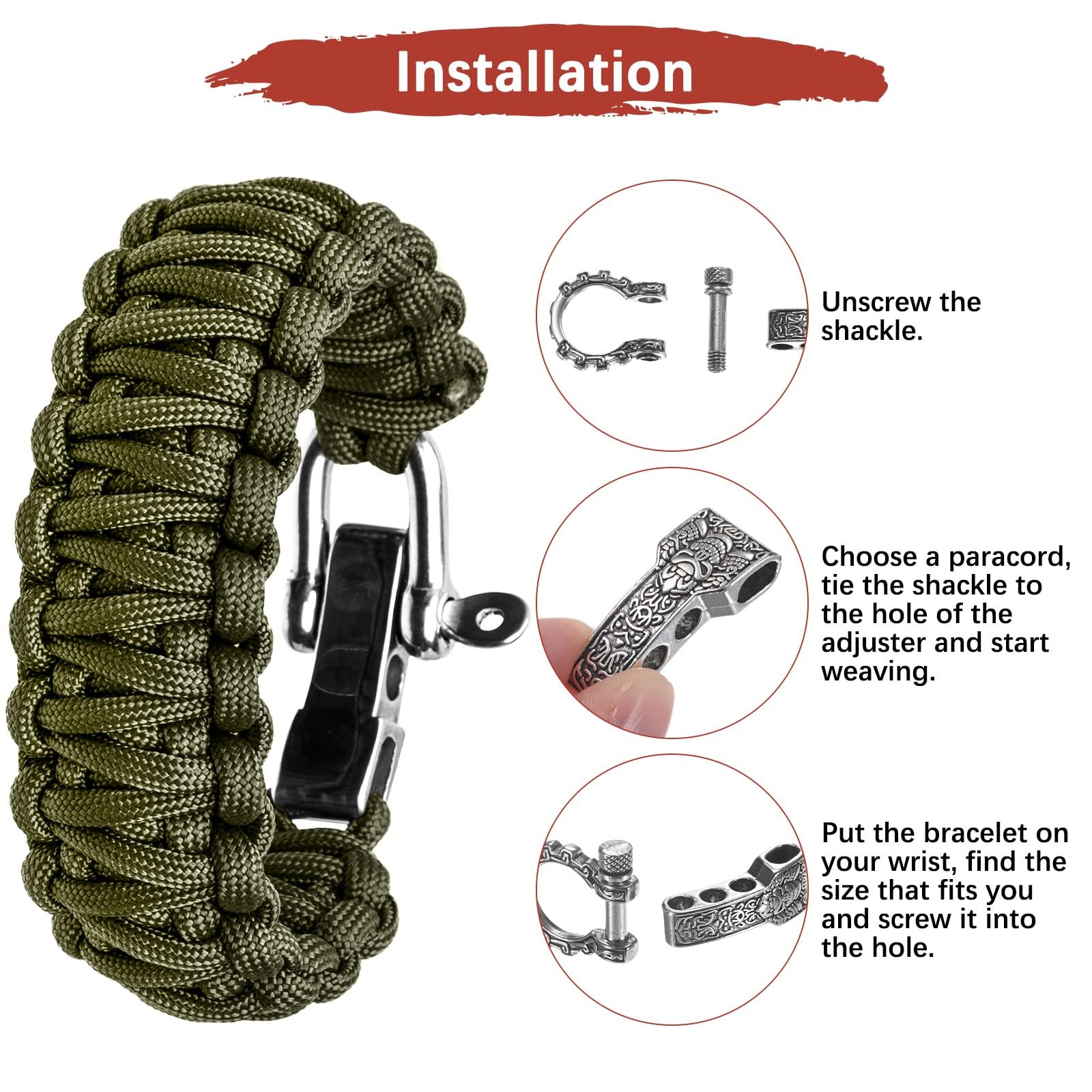 TIXIPEM Paracord Bracelet Shackle Buckle [10PCS] – 53 x 25 mm, Silver