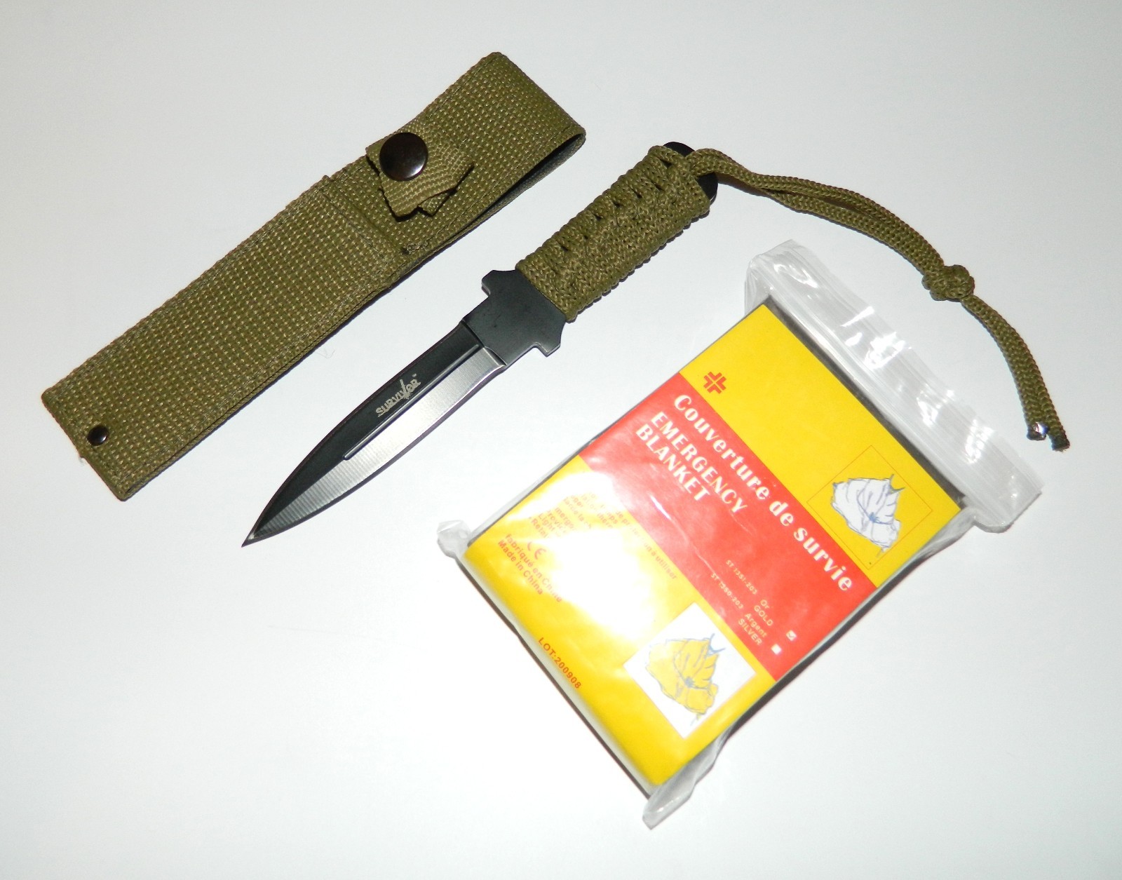 Emergency Insulation Blanket + Double Edge Full Tang Outdoor Survival Knife NEW