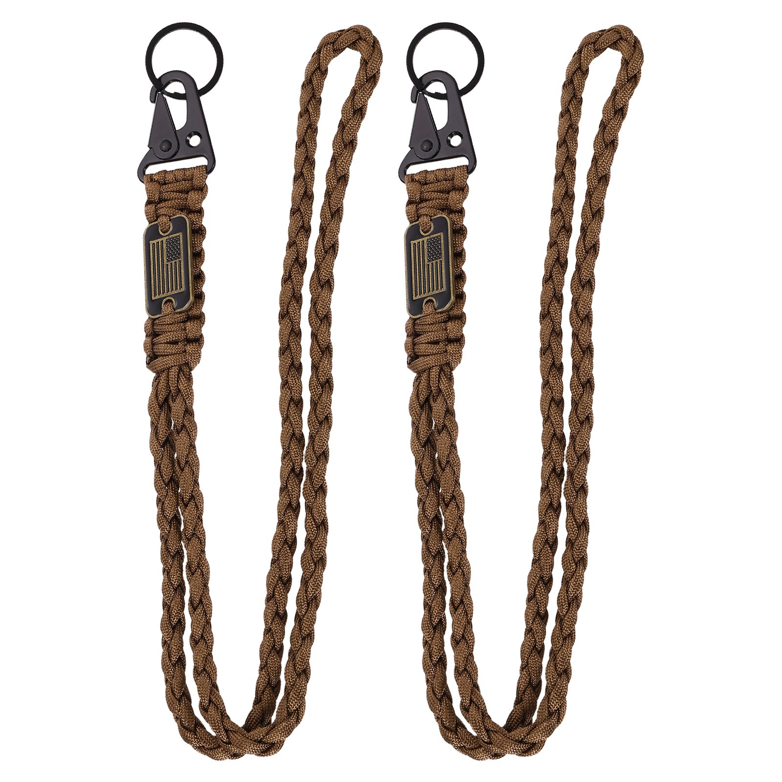 2Pcs Paracord Lanyard, Strong Lanyard with USA Flag, Brown