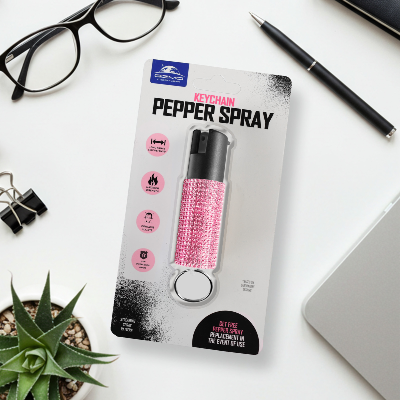 Gizmo Corner Rhinestone 16ft Range UV Dye Pepper Spray Keychain for Safety