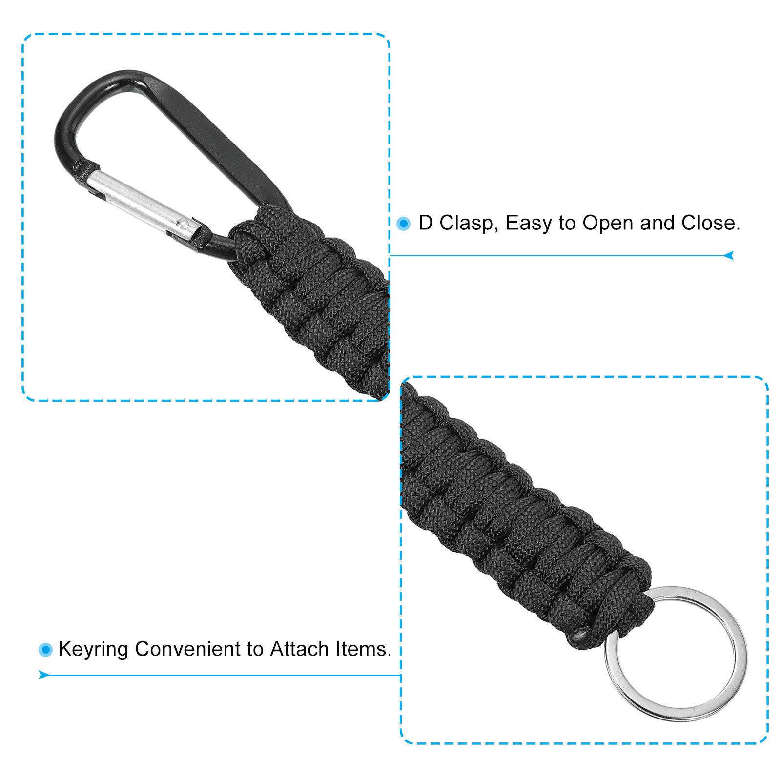 2Pcs Braided Paracord Lanyard Keychain, Paracord Neck Badge Lanyard Black