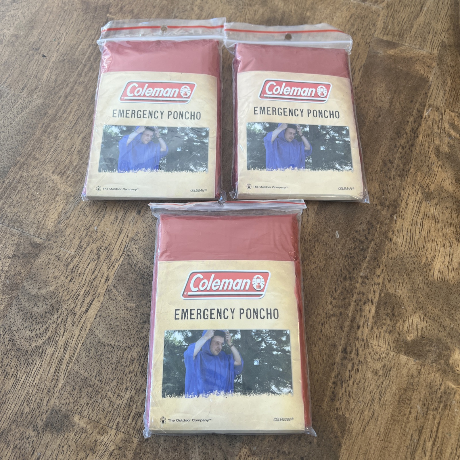 Coleman Red Disposable Emergency Poncho – one size fits all NEW – SET OF 3
