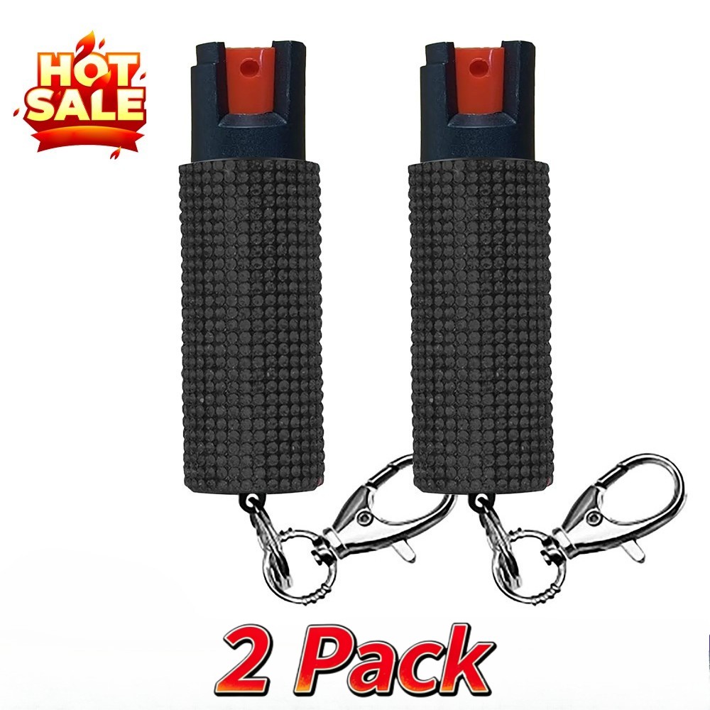 2 Pack Bling It On Key Ring Self Defense Pepper Spray Black Jeweled Cary Case
