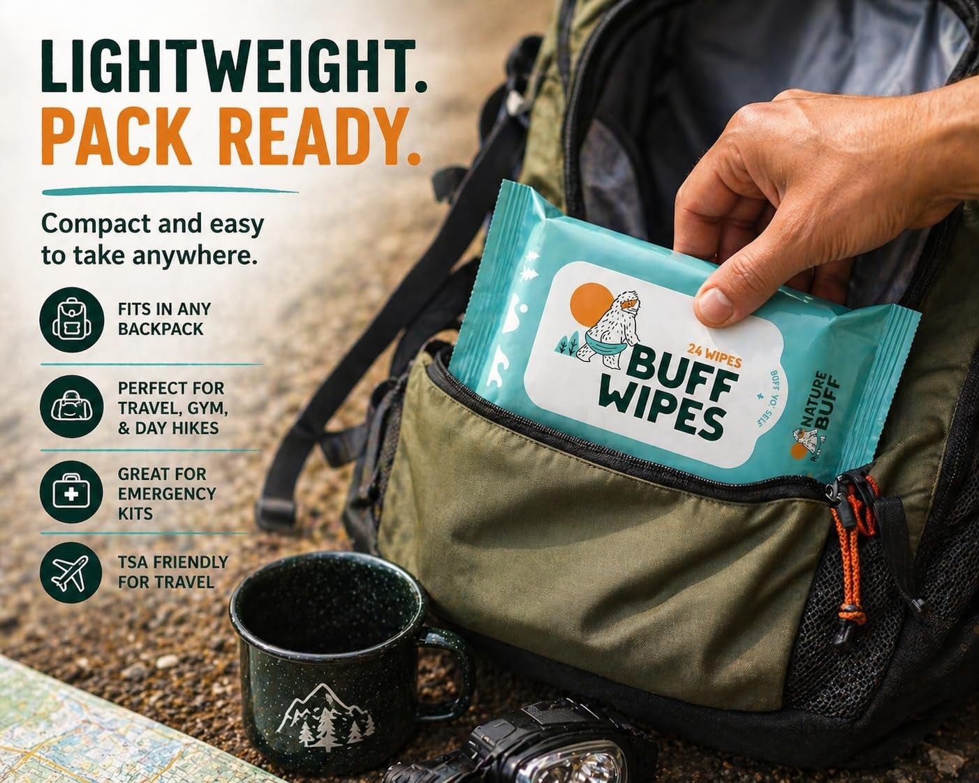 Unscented Full Body Camping Wet Wipes 8×8 Inch – Travel Hygiene Wipes, Pack of 1