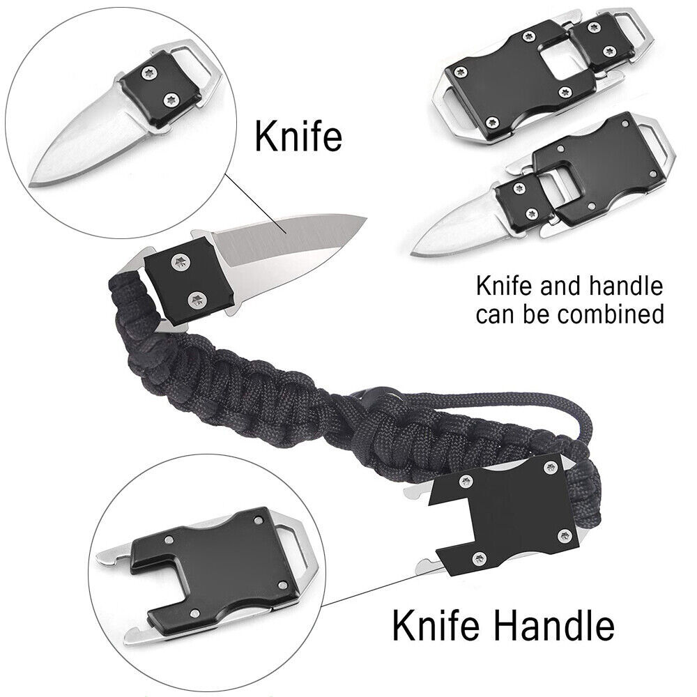 2 PCS Black Paracord Tactical Knife Bracelet Bulk Kit Survival Gear EDC