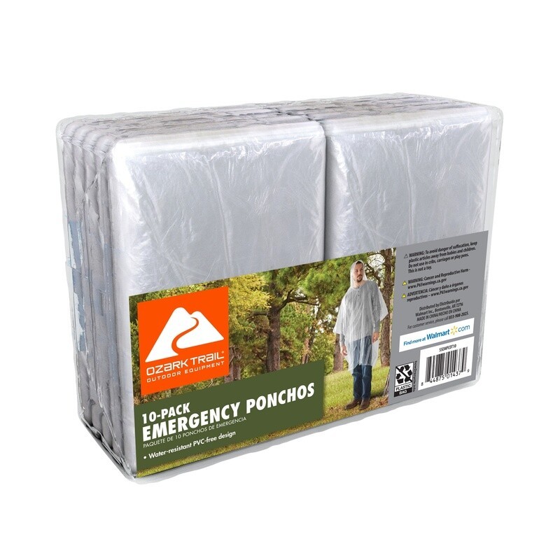 Clear Emergency Poncho 10 Pack Waterproof Hooded Lightweight Disposable Hiking